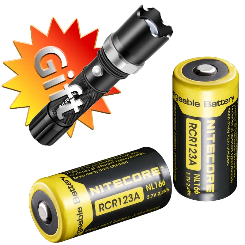 NITECORE 2 штуки NL166 650 мА/ч 3 7 V 2.4Wh Защищенный Литий Перезаряжаемые RCR123A 16340 18350