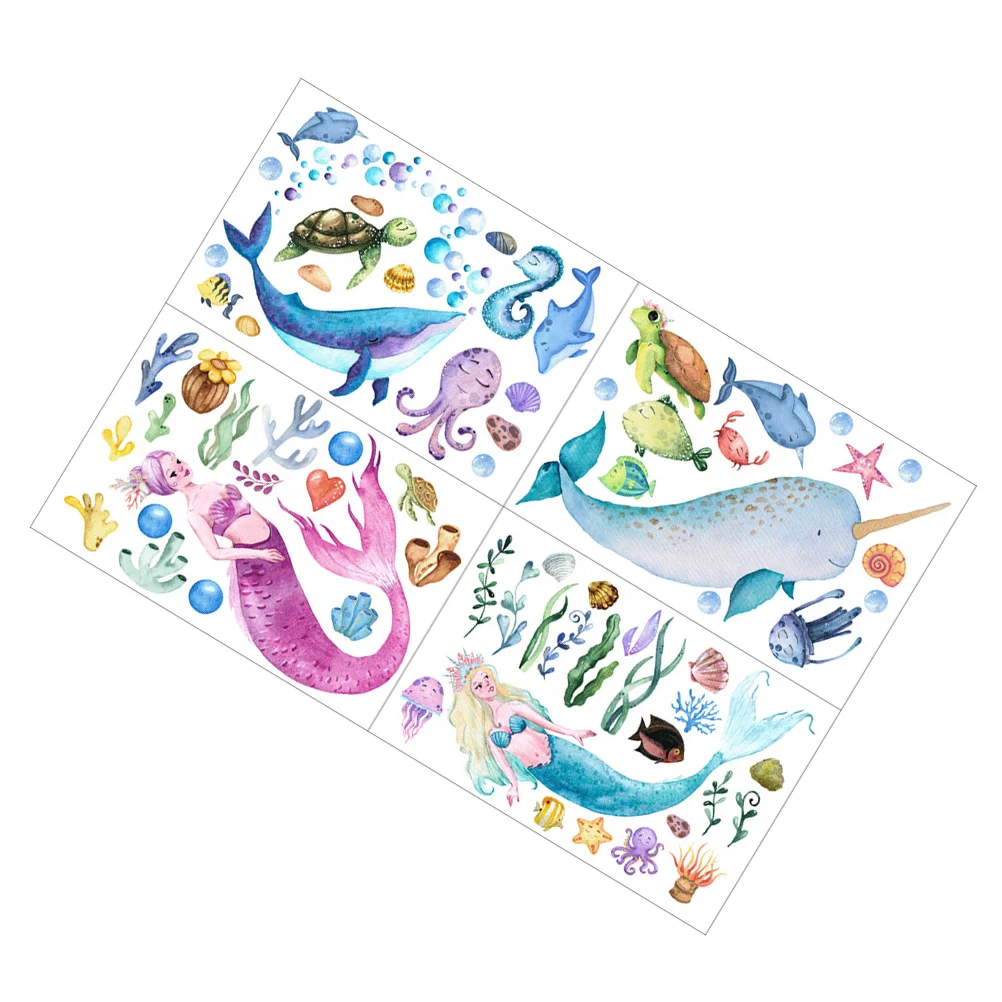 

4 Sheets Glowing Mermaid Stickers Luminous Ocean Theme Decals Wall Stickers