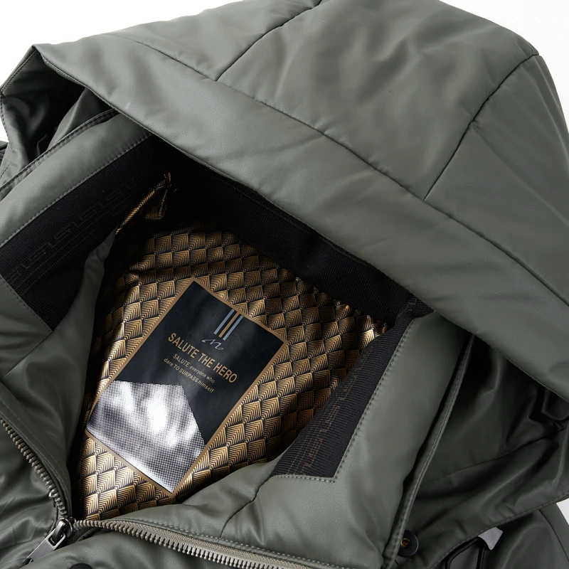 YX-6503 Зимняя мужская куртка-пуховик из натуральной кожи с капюшоном повседневная