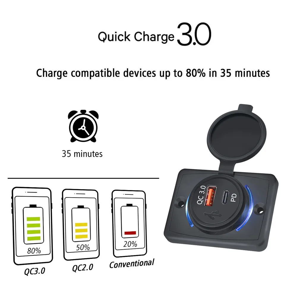 Фото PD QC 3.0 Dual USB зарядное устройство универсальное автомобильное зарядное устройство адаптер питания водонепроницаемый адаптер быстрой зарядки для мотоцикла 12 В/24 В №5