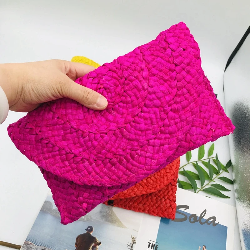 Fashion Handmade Women's Straw Bag Ladies Beach Vacation Clutches Envelope Wallet portable woven Handheld small square bag