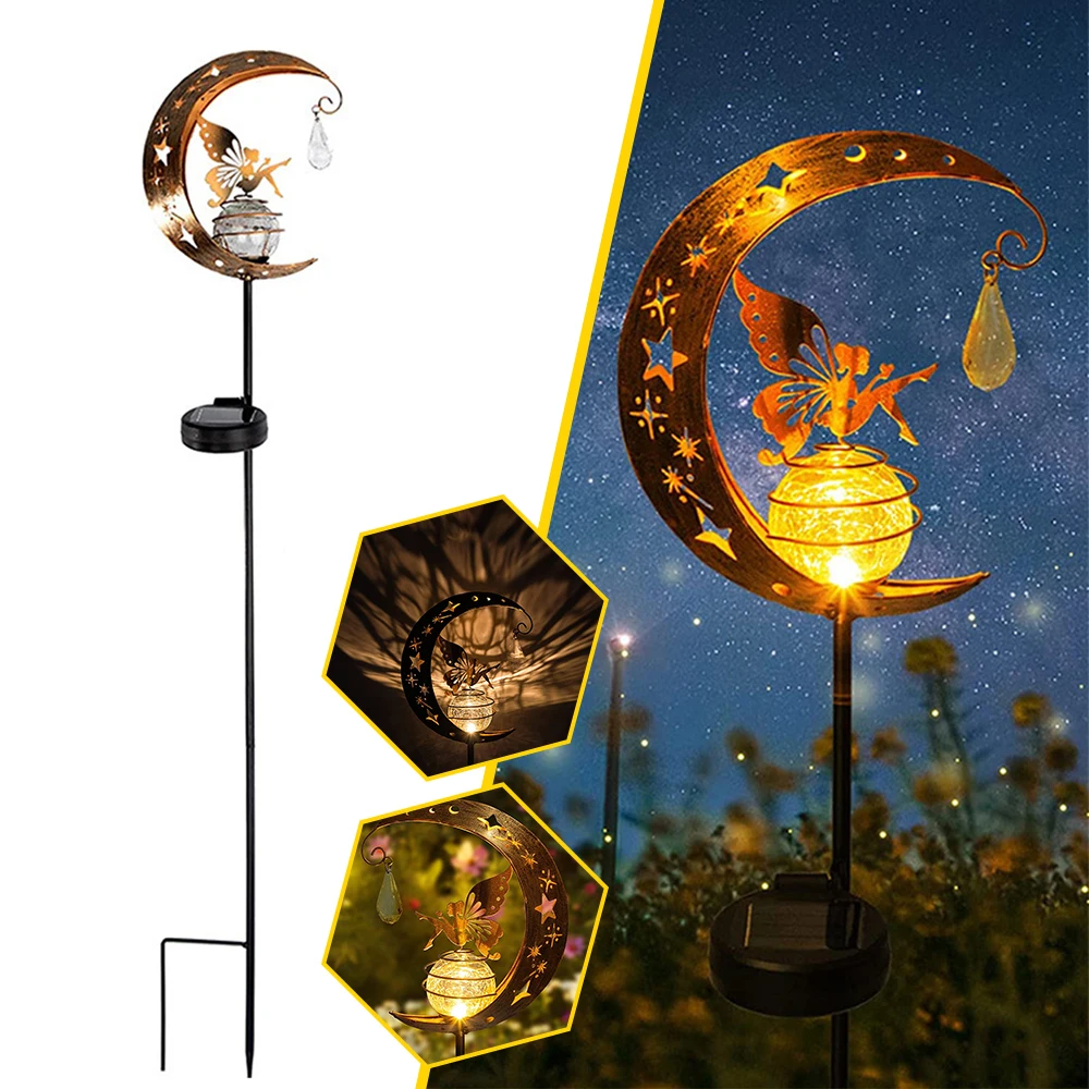 

Светодиодная лампа на солнечной батарее, кованый светильник с проектором Луны и эльфа, железная декоративная лампа для сада, газона для дор...