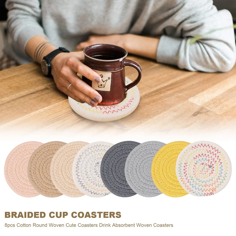 

Подставки для чашек в оплетке, хлопковые круглые подставки, милые подставки, питьевые абсорбирующие тканевые подставки, утолщенные плетены...