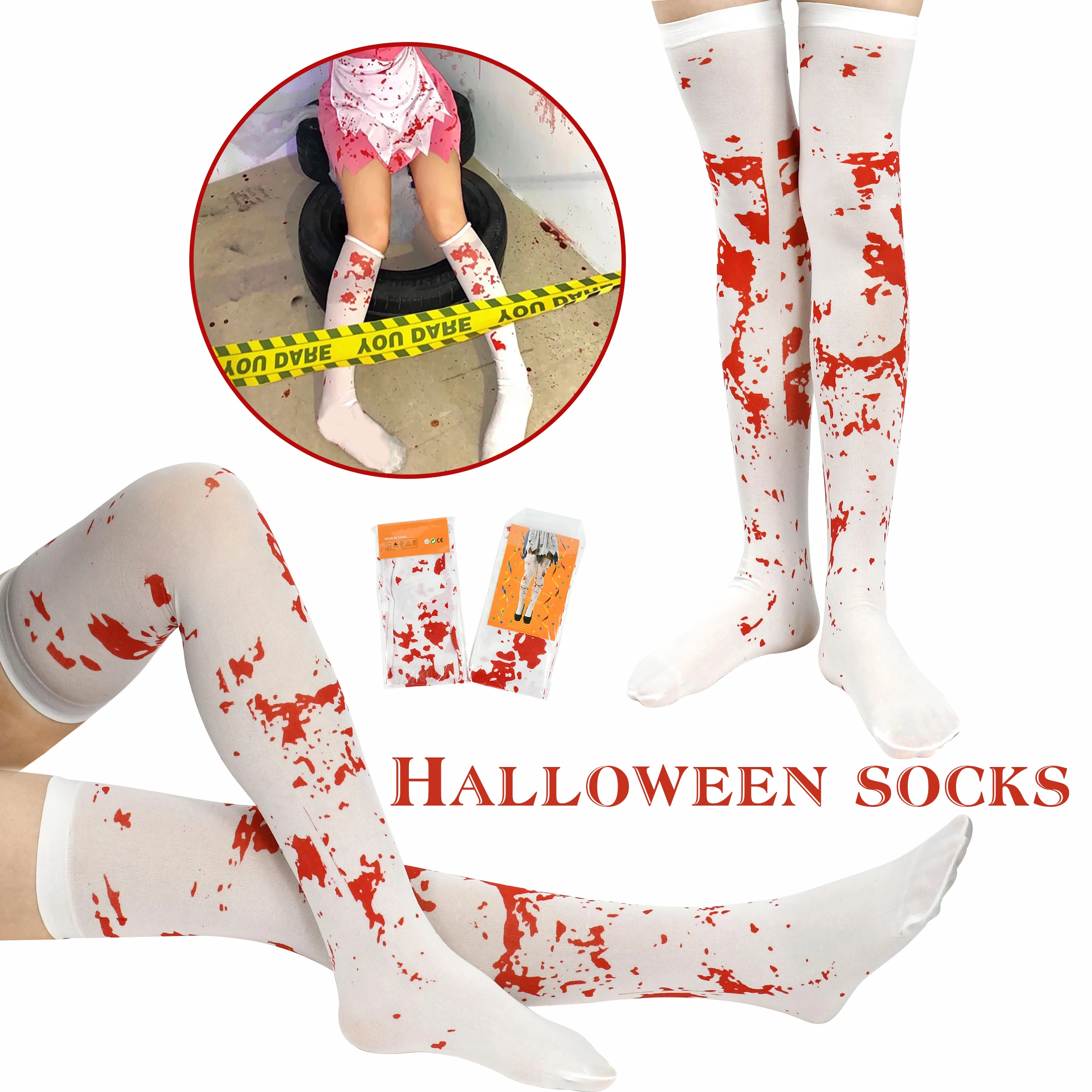 

1 Pair Halloween Socks Women Over The Knee Terror Blood Stained Bloody Socks Masquerade Clothing Halloween Party Cosplay Costume
