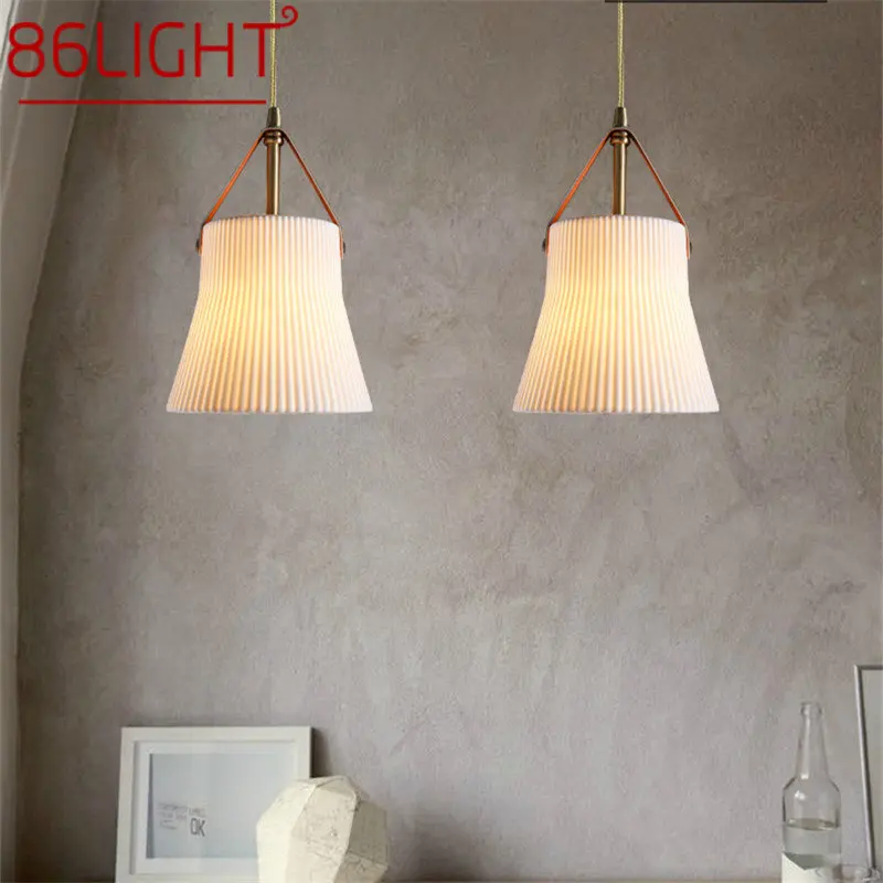 

86LIGHT Nordic Brass Hanging Pendant Light LED Modern Simply Creative Ceramics Lamps and Chandeliers For Home Dining Bedroom
