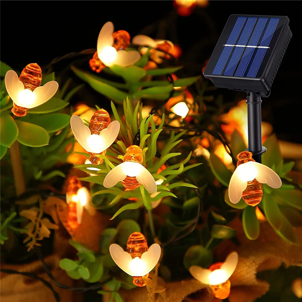 

Wedding Home Garden Patio Party Christmas Tree Honeybee Starry Fairy Decor Lamp Solar String Light 20 LED Cute Bee Outdoor Light
