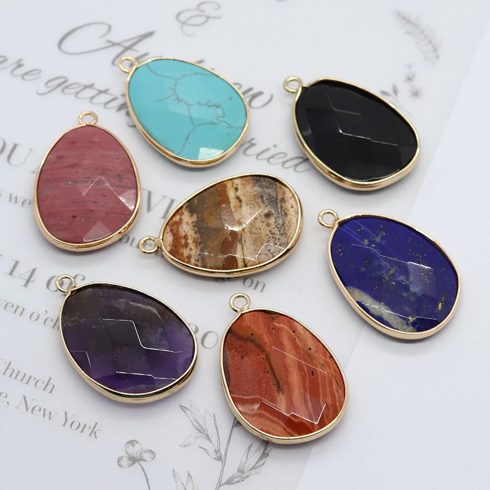 

1pcs Faceted Natural Stone Amethyst Agate Pendant 22x34mm Blue Pine Sparkling Stone for DIY Jewelry Making Necklace Bracelet