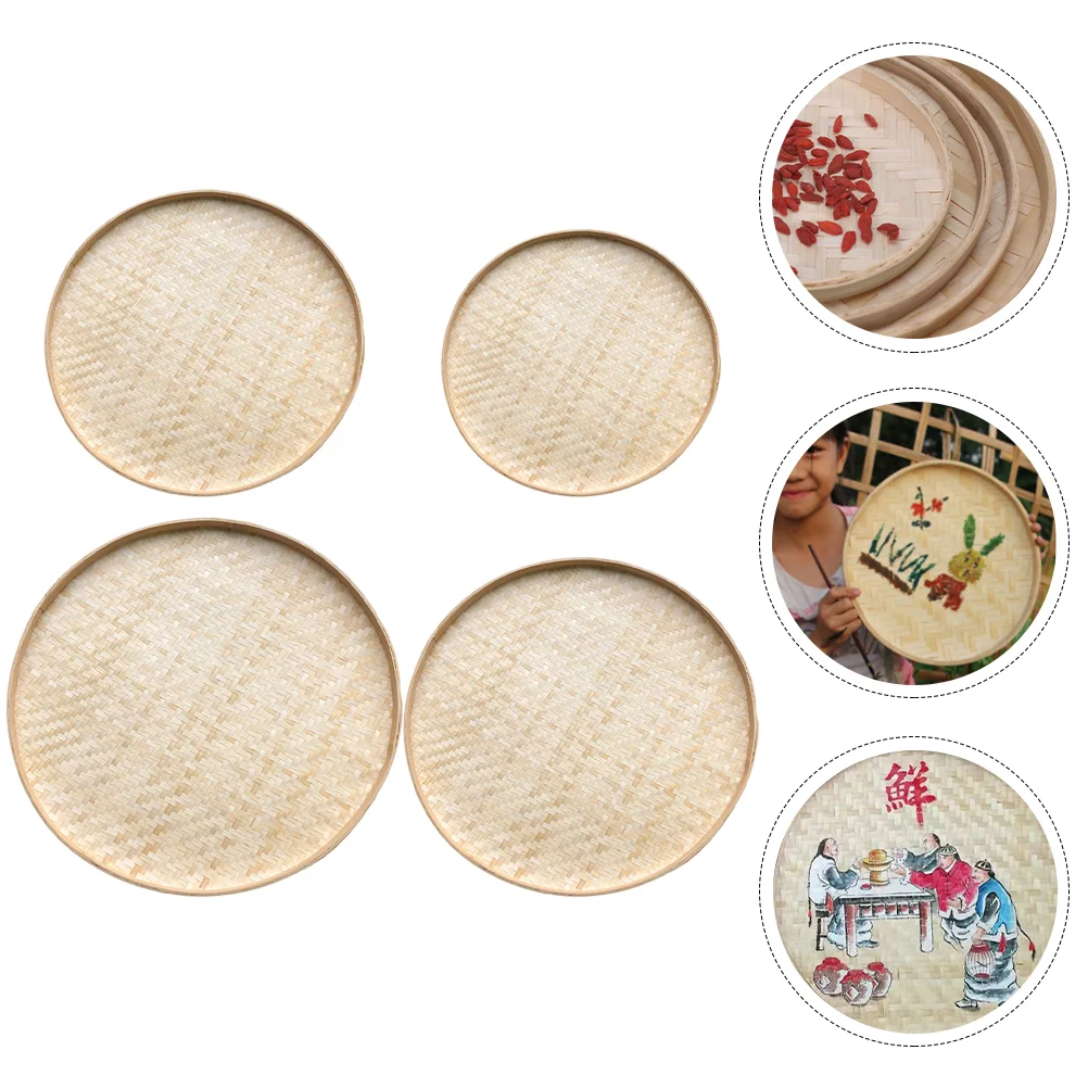 

Basket Tray Woven Storage Wicker Round Serving Baskets Fruit Rattan Bamboo Wallflat Bread Plate Trays Wooden Shallow Dustpan