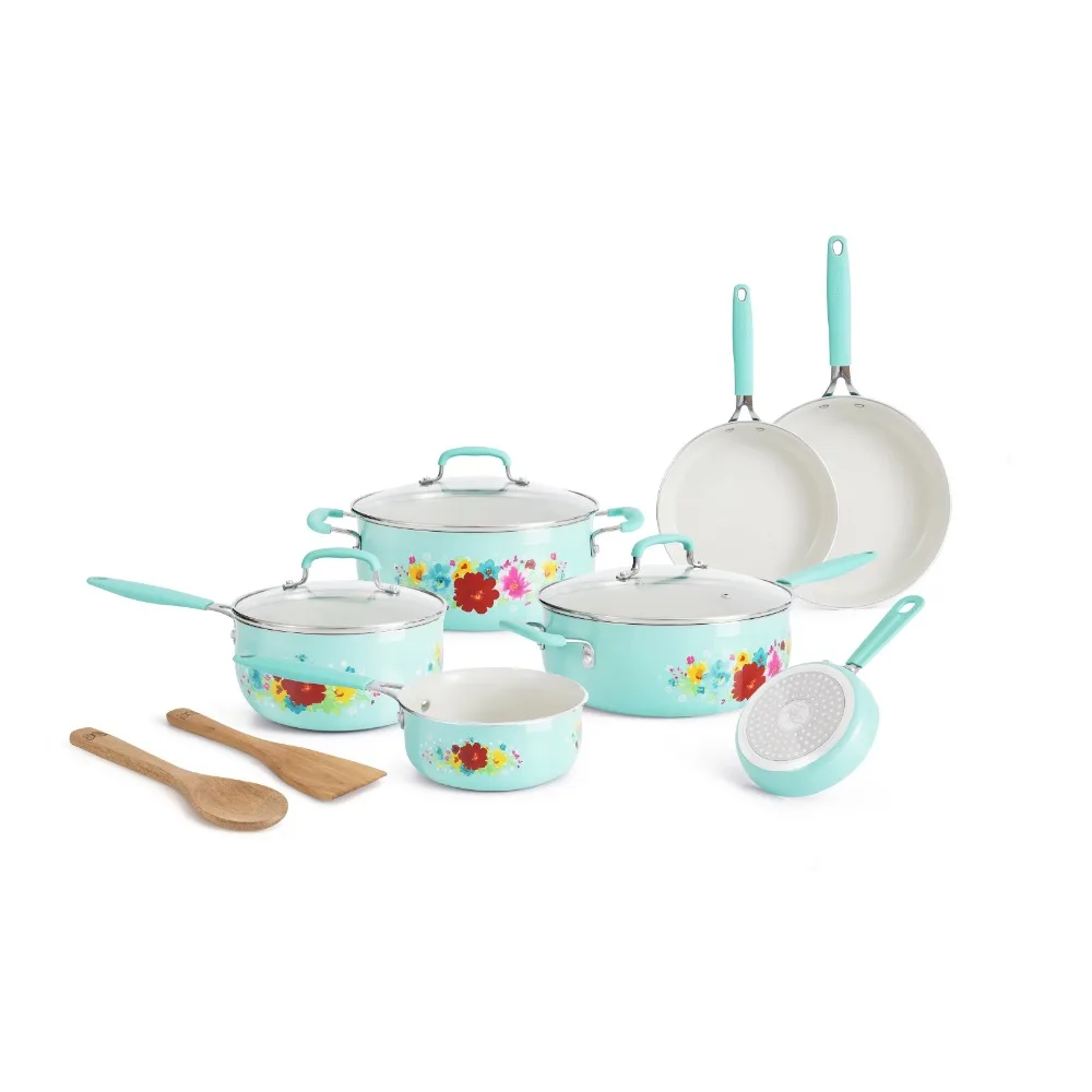 

Classic Ceramic Breezy Blossom Cookware Set, 12 Piece Pots and Pans kitchen