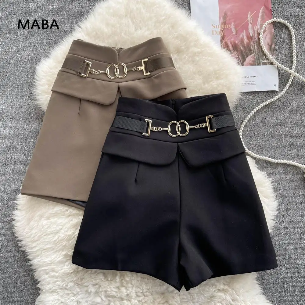 

Fashion Designer High Waist Casual Biker Shorts Women 2022 Spring Summer Ladies Patchwork Black/Khaki Streetwear Shorts Clothing