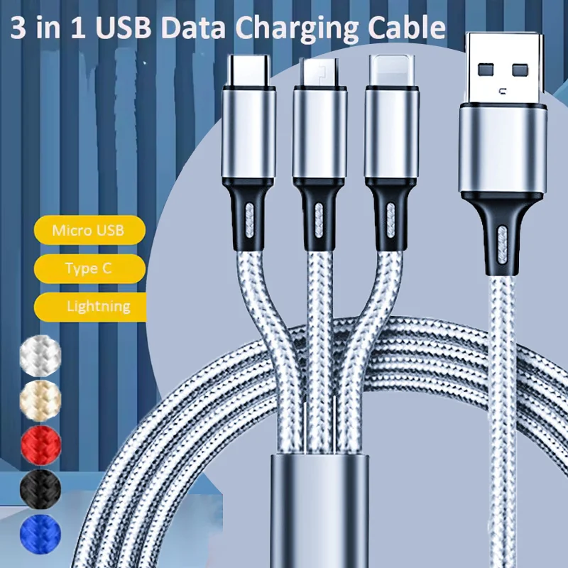 Kabel USB 3 w 1 Kabel ładowarki Micro USB typu C Multi 2A Port USB Szybkie ładowanie Przewód do Xiaomi iPhone 11 12 13 Pro Max Samsung