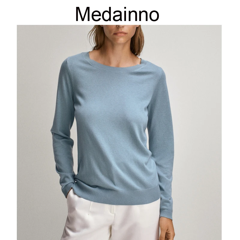 

Свитер Medainno, Женский пуловер с круглым вырезом, простой вязаный свитер, корейский Повседневный деловой джемпер, женские блузки для зимы