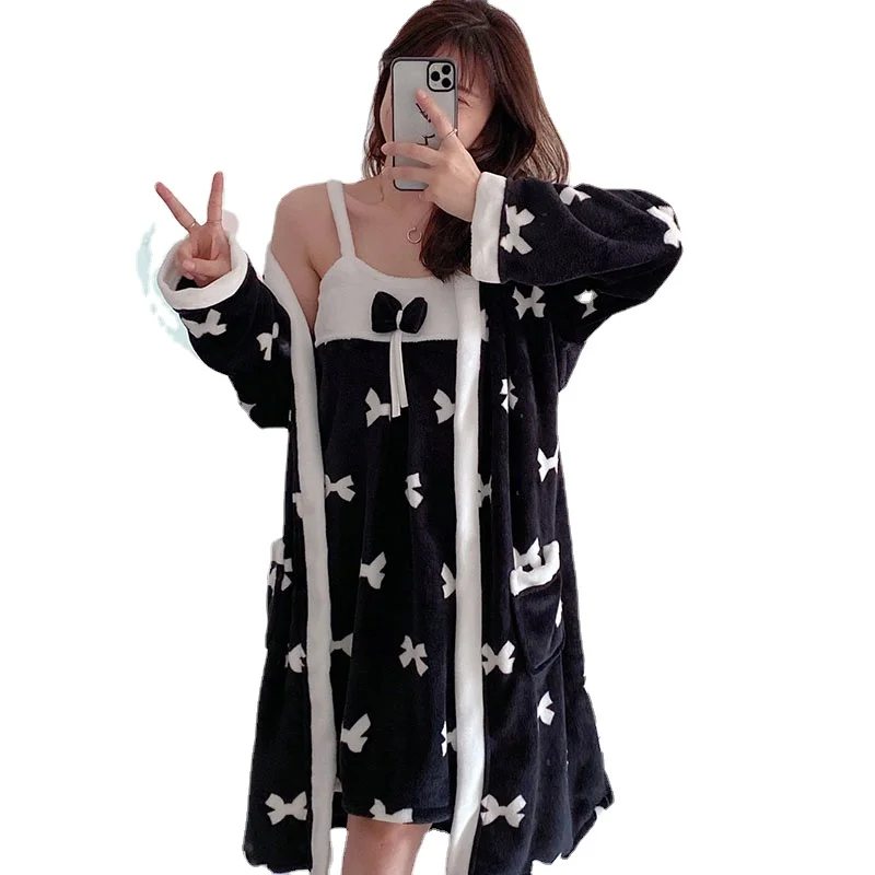 

Winter Warm Flannel Robe Set Floral Robe Thicken Sexy Nightgowns Bathrobe Women Pajamas Bath Flannel Robe Sleepwear Homewear