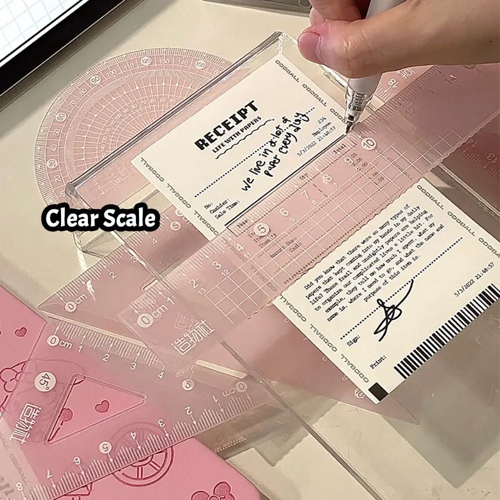 Фото 4 шт./компл., многофункциональный набор желейных линеек 15/20 см, прозрачный утолщенный набор, квадратные измерительные канцелярские принадлежности, транспортир, школьный офис №2