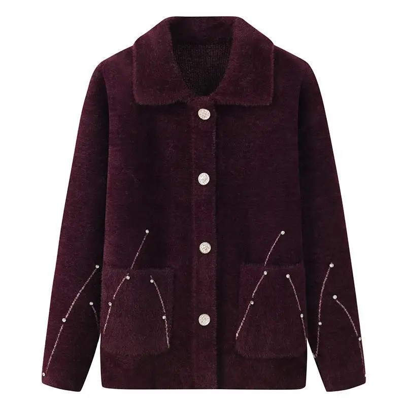 Зимняя одежда для пожилых женщин среднего возраста шерстяной короткий свитер