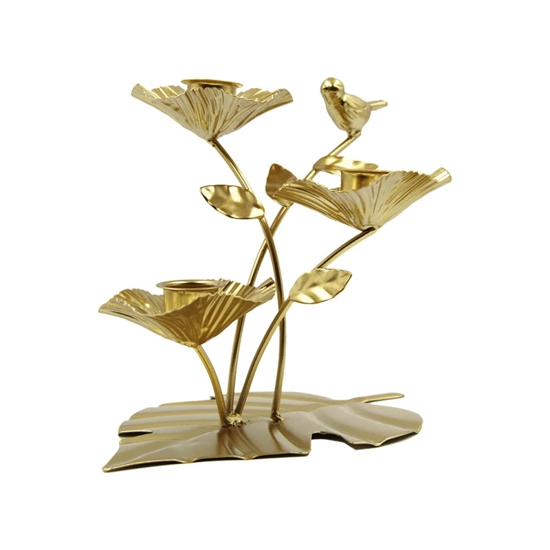 Metal Lotus Leaf Bird Nest Candlestick Ornament For Home Wedding Birthday Party Table Decor