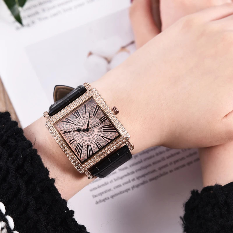 

Women's Square Watch Luxury Quartz Watches for Ladies Classic Clock Minimalism Wristwatches Diamond Leather Strap Top Quality