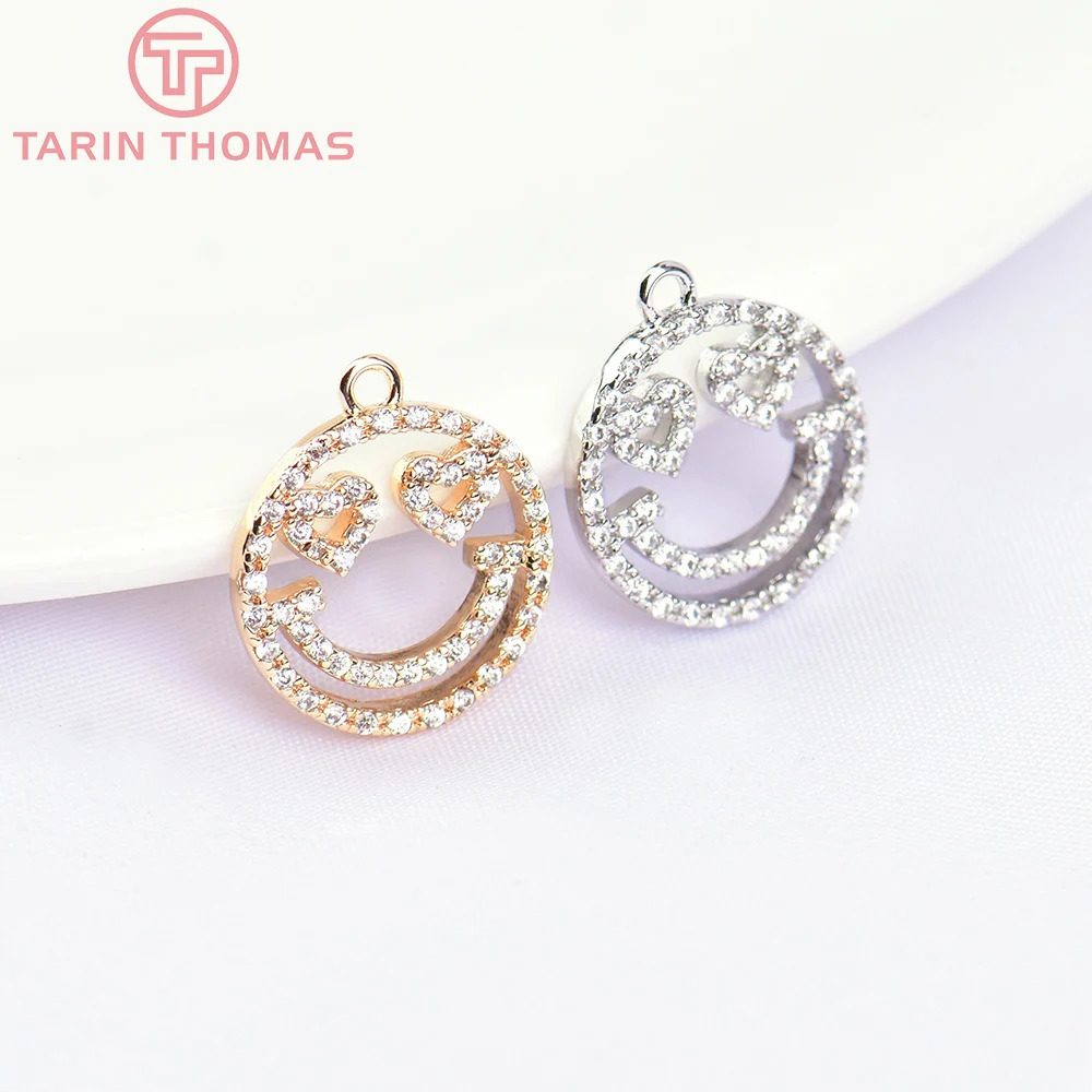 

(5771) 4PCS 13MM 24K Gold Color Brass with Zircon Smiley Charms Pendants High Quality DIY Jewelry Making Findings Wholesale