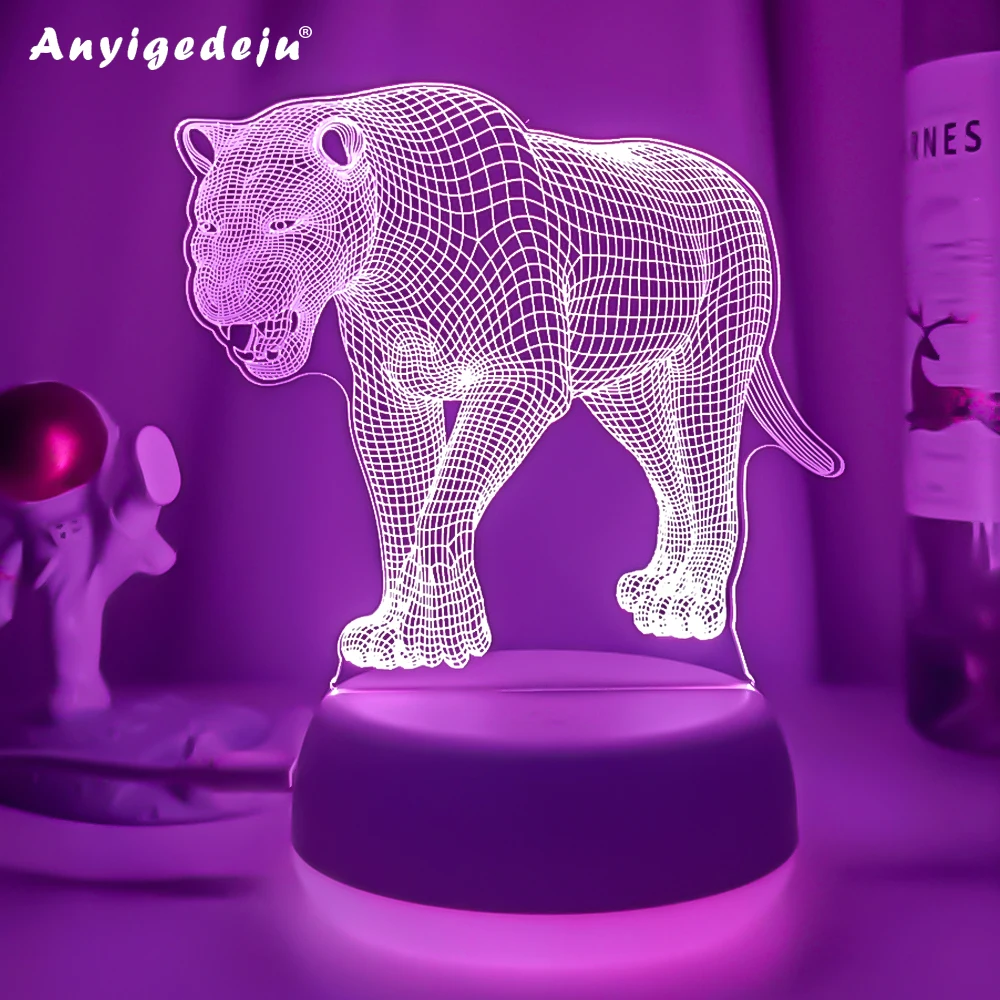

3D Night Light Black Leopard Statue Animal Doll Abstract PVC Leopard Print Color Home Office Desk Decoration Gift Dropshipping