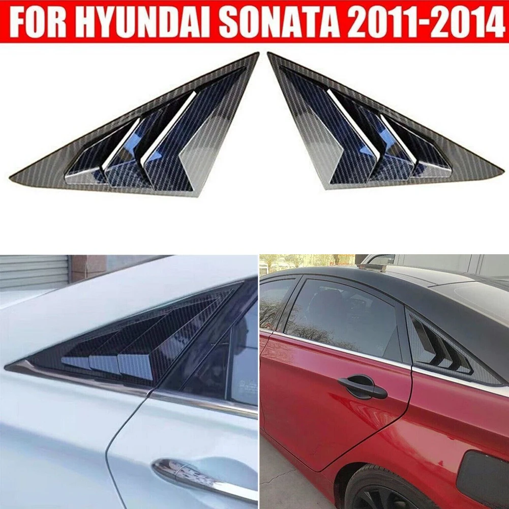 

2pcs Car Carbon Fiber Look Glass Louver Shutter Cover Trim ABS Plastic Cap For Hyundai Sonata 11-14 Exterior Parts Door Panels