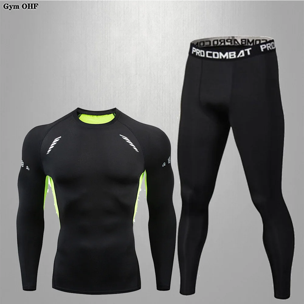 

Sports Men's Running Set Gym Jogging Thermo Underwear Second skin Compression T Shirts Suit Fitness MMA Rashgard Male Track suit