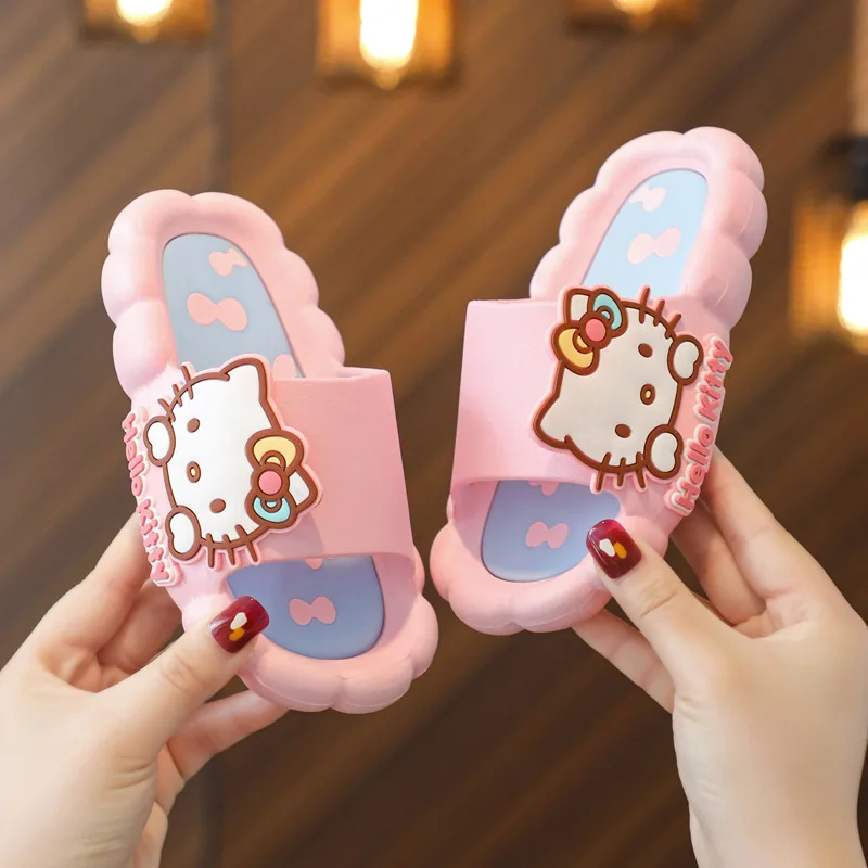 Children Flip-Flops Summer Cute Cartoon Girls HelloKitty Big Ears Dog Anti-Slip Sandals Adult Bathroom Slippers