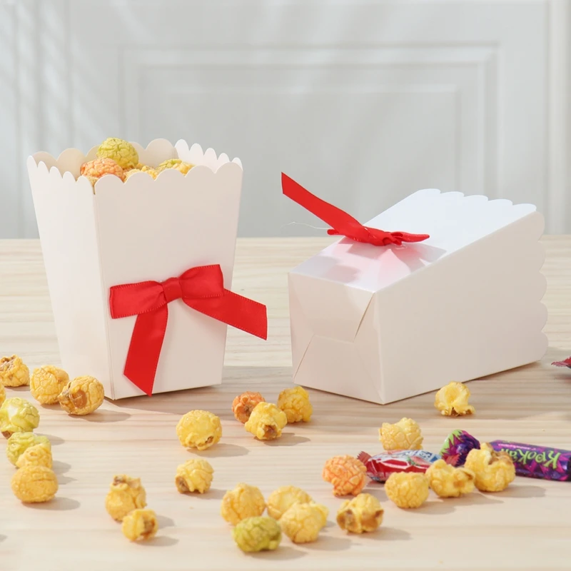 

6pcs Mini Paper Popcorn Boxes with Bow Pop Wedding Party Favors Box Baby Shower Birthday Party Treat Favors Table Supplies