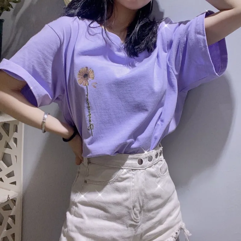 

2022 Summer New Floral Print Embroidered T-Shirt Loose Cotton Linen Women T-Shirt