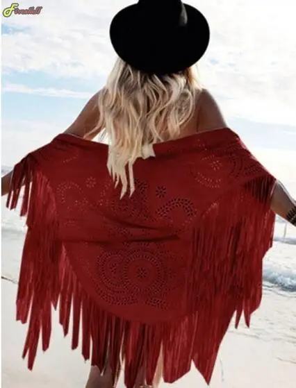 Y2k Floral Hollow Out Fringe Musilin Fashion Tassel Shawl Women Vintage Capes Ponchos Autumn Bohemian Cardigan Cloak Boho Capes