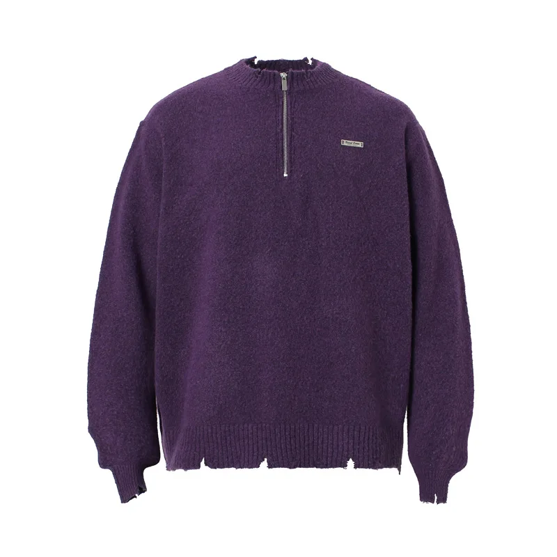 Мужской винтажный трикотажный свитер Свободный пуловер на молнии в стиле