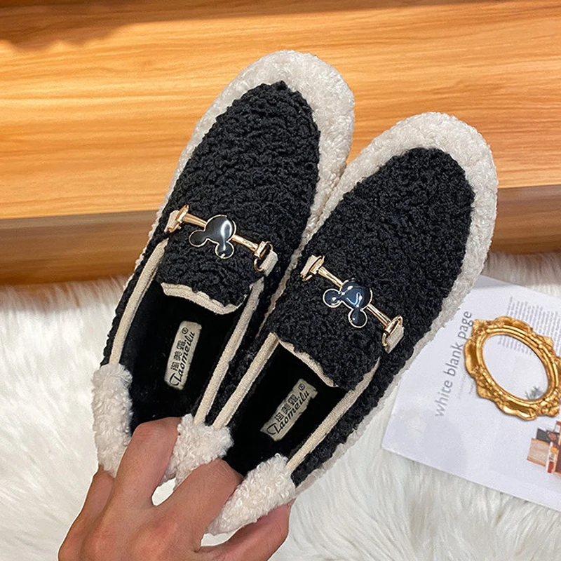 Sheep Fur Flats Women Loafers Warm Woolen Mocasines Femmes Winter Furry Boots Ladies Lambswool Shoes
