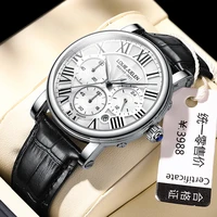 2022 new luxury brand men leather wrist watch business watch mens with box date waterproof chronograph mens clock reloj hombre