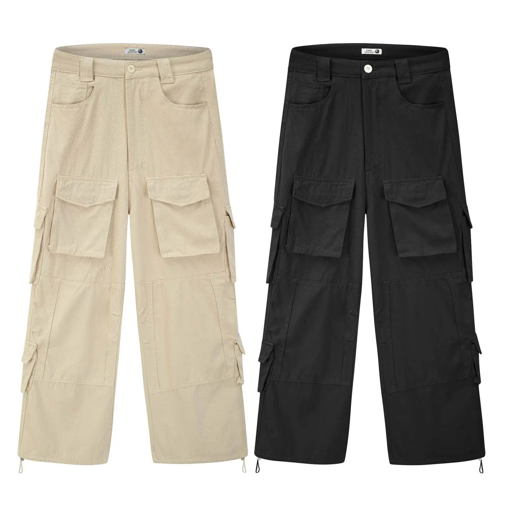 Vintage Overalls Multi Pocket Foot Drawstring Cargo Pants Harajuku Fashion Street Loose Straight Wide Leg Casual Trouser Unisex