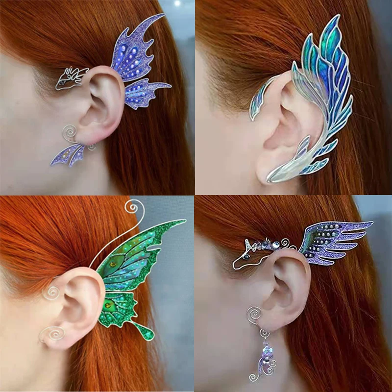 

Elf Ear Cuffs Butterfly Clip Earrings Ear Sleeve Pendant Without Perforation Dragon Elven Cosplay Fairy Ear Wrap Cuffs Earrings