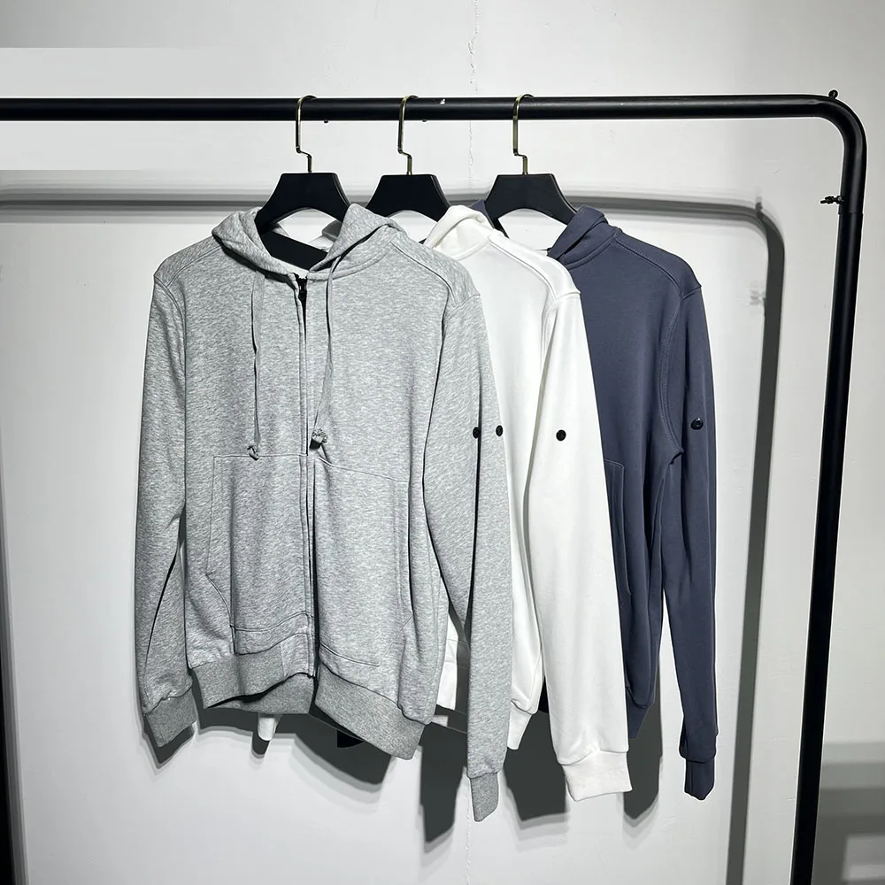 High Quality Cotton Hooded Sweatshirts Men Women HipHop Streetwear Sleeve Patch Embroidery Compass Badge Zip Hoodies