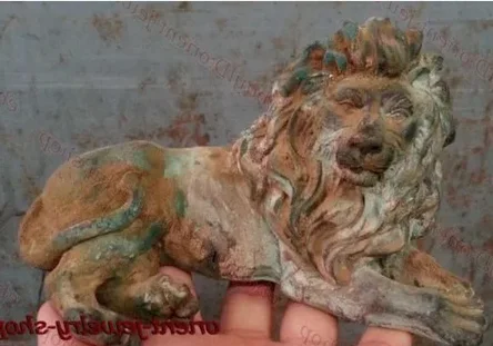 Архаичная земля Медная бронзовая статуя Лежащий лев Foo Dog Дверные статуи защиты
