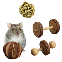 cute natural wooden small pet toys molar chew toy unilateral barbell grass ball toy for hamster toys speelgoed