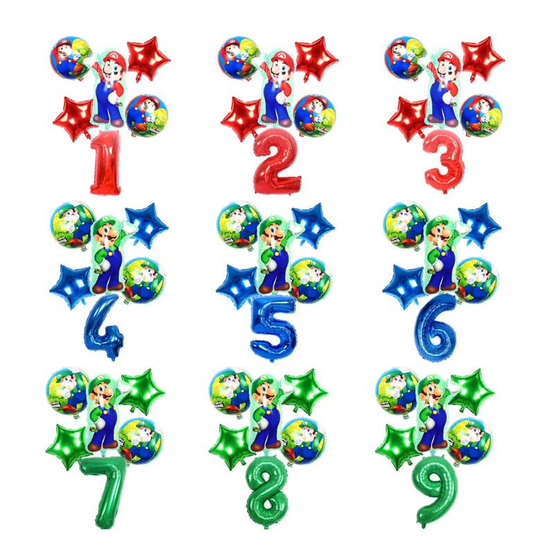 

Anime Peripherals Mario Bros Model Party Balloons 0-9 Number Children Birthday Supplies Decoration Aluminum Film Balloon Suit