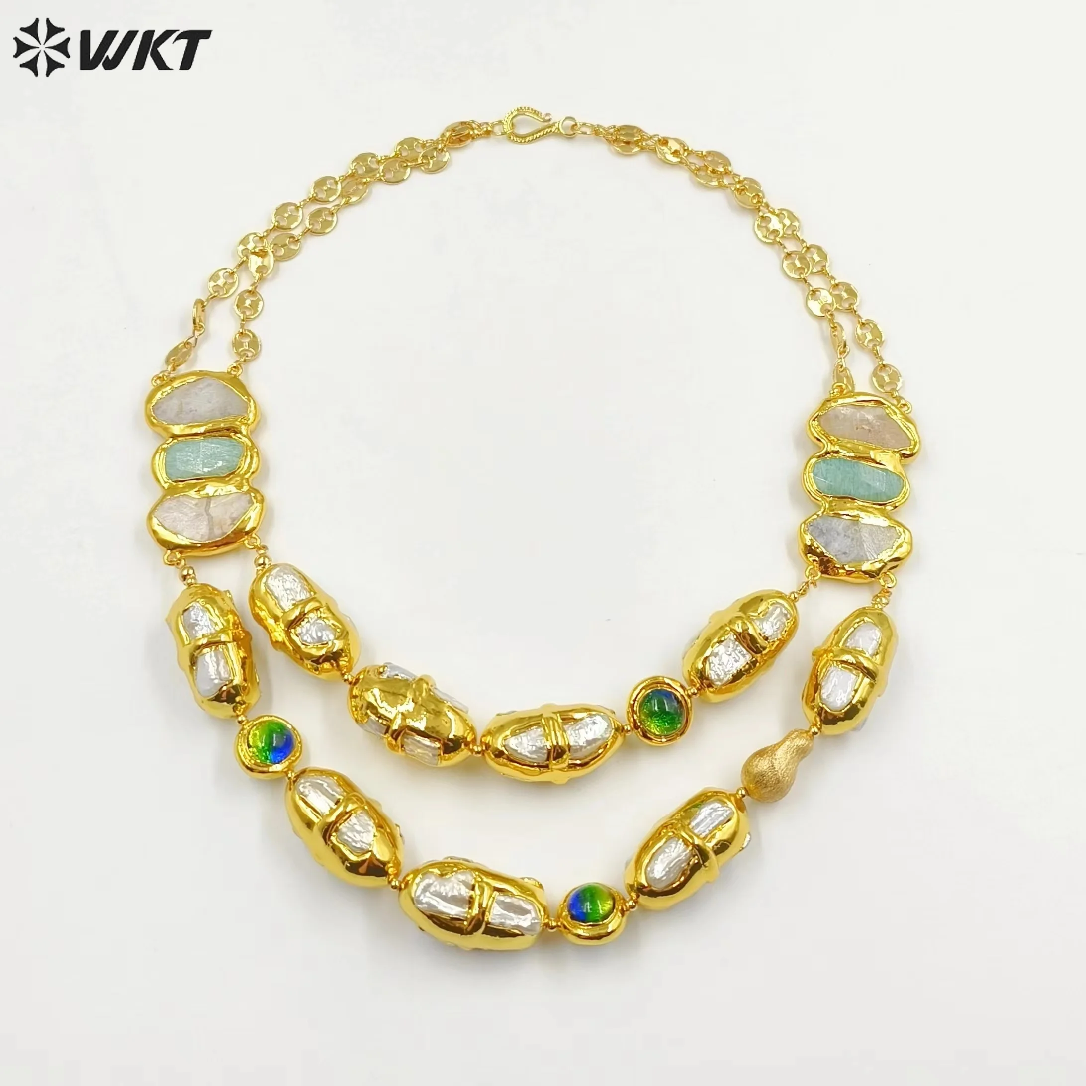 WT-JN252 Новейшее великолепное двухслойное ожерелье из драгоценного пресноводного