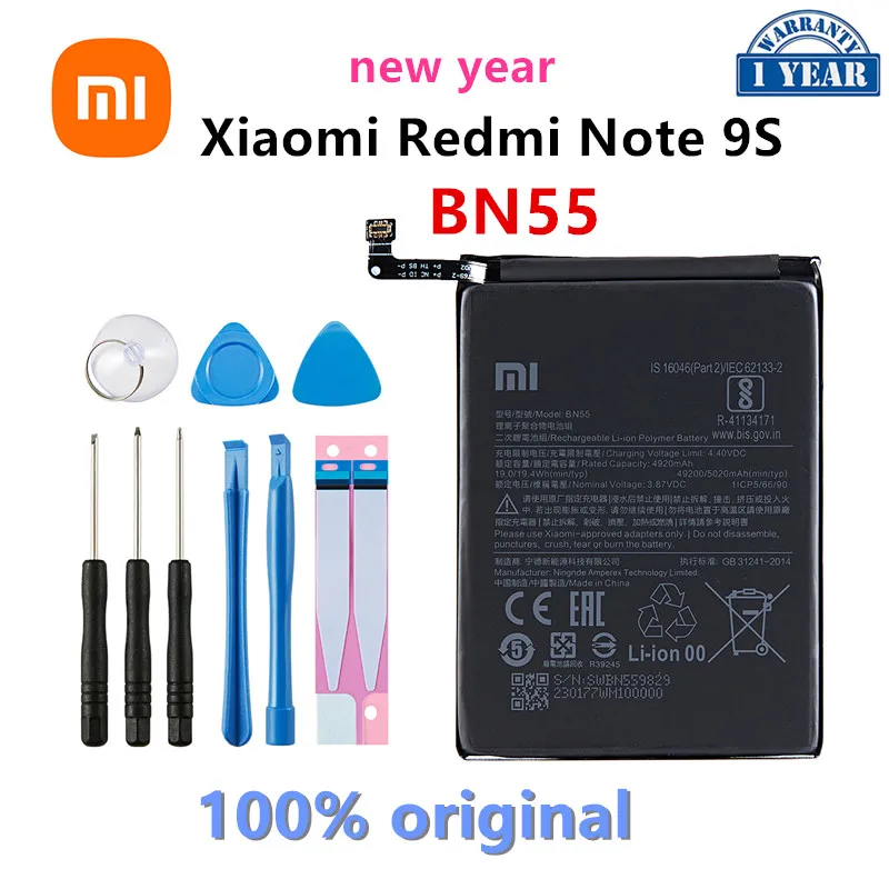 

XIAO MI 100% Orginal BN55 5020mAh Battery For Xiaomi Redmi Note 9 S Note 9S Note9S Phone Replacement Batteries +Tools