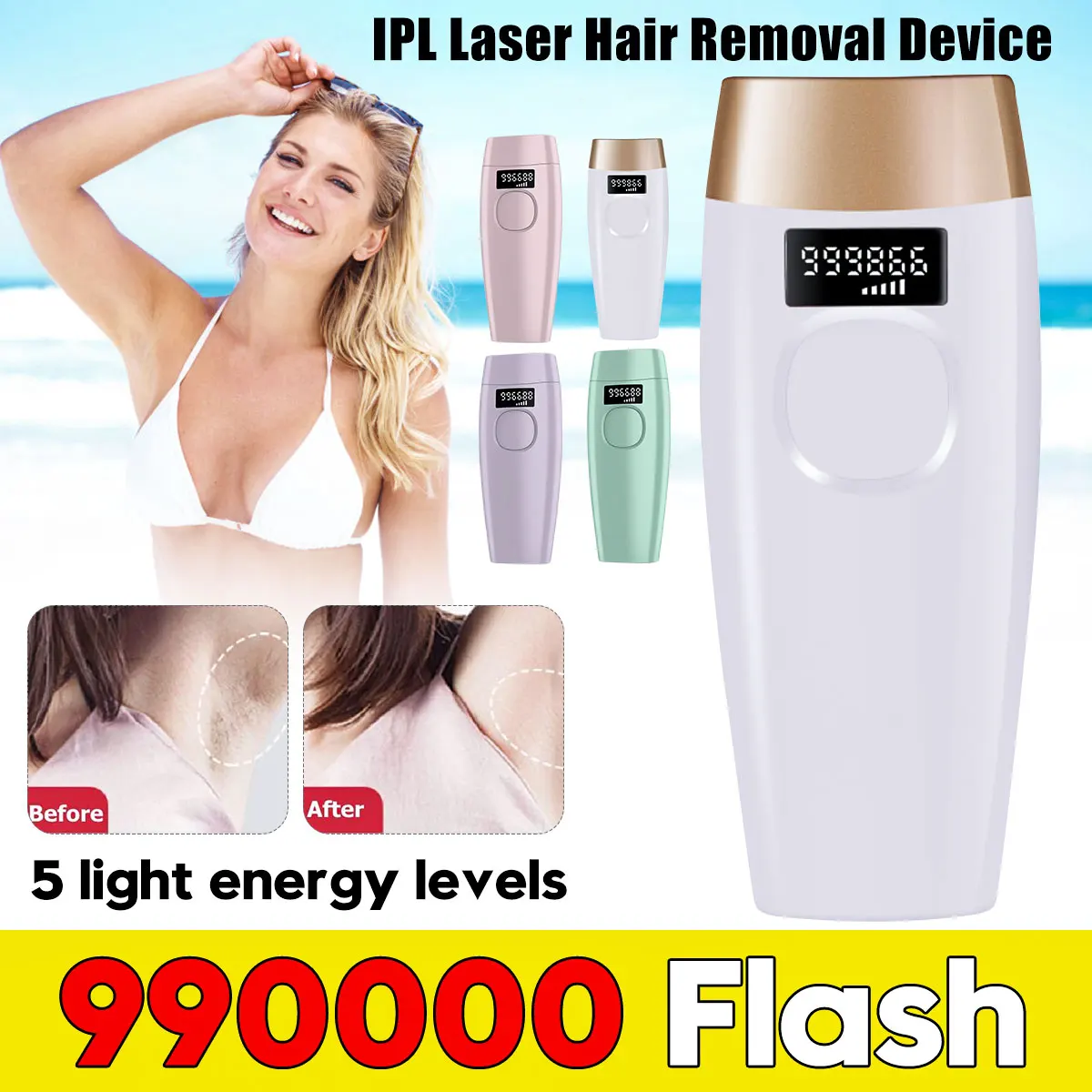 

990000 Flash Permanent IPL Epilator Laser Hair Removal Electric Ice Cold Painless Threading Whole Body Hair Remover 2.0~4.0j/cm2