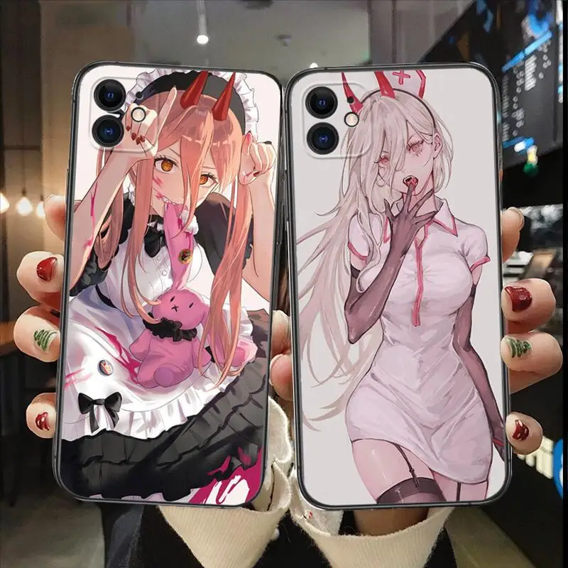 

Chainsaw Man Power Black TPU Phone Case for IPhone 13 12 11 14 Pro Max Mini XR X XS Max 8Plus 7plus Luxury Fashion Phone Cover