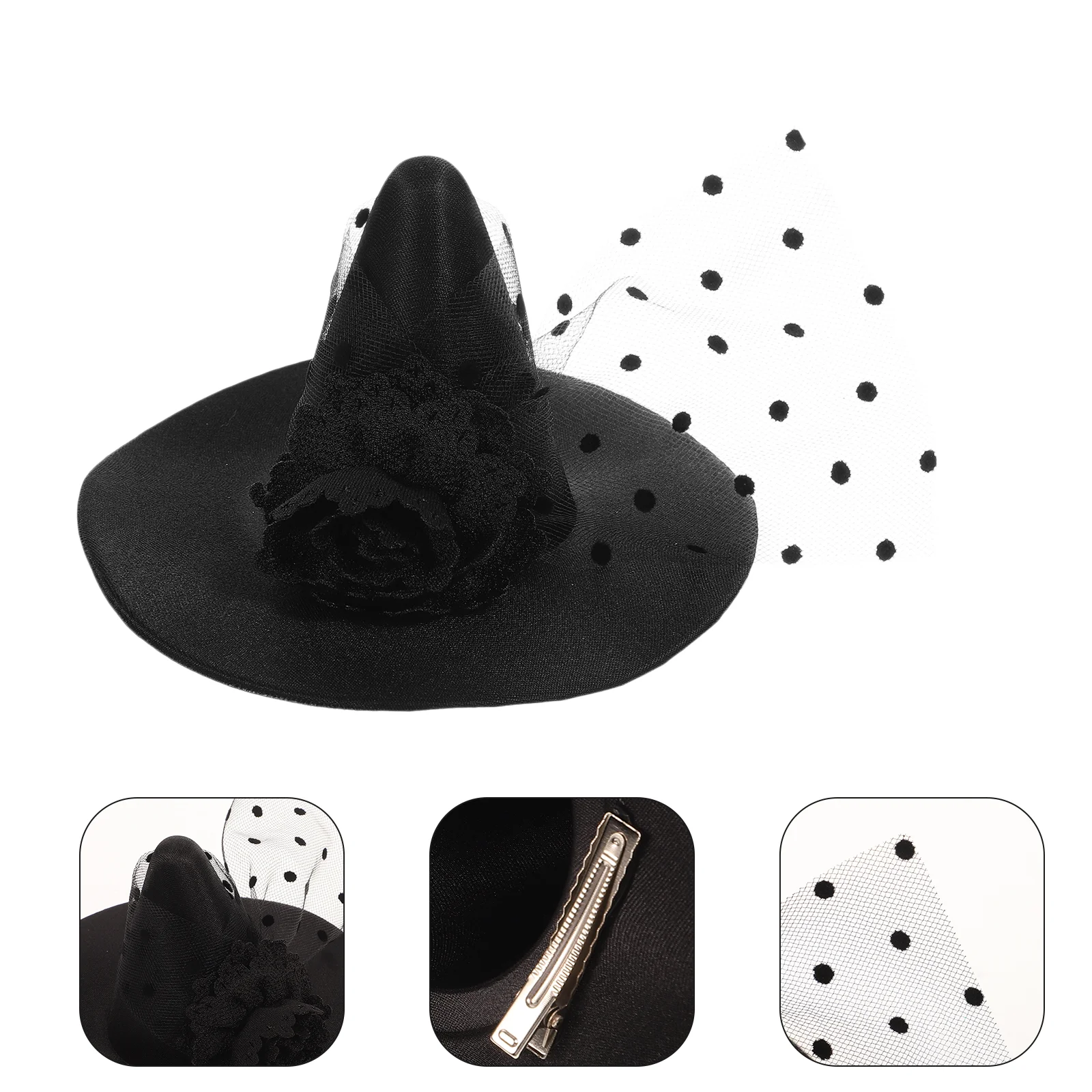 

Witch Hat Clip Gothic Flower Mesh Hairpin Hat Hair Side Headdress for