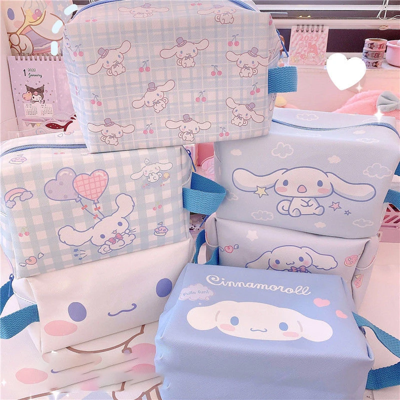 

Kawaii Sanrio Cinnamoroll Cosmetic Bag Anime Figure Pu High Capacity Pencil Case Travel Portable Water Proof Wash Bag Girl Gift