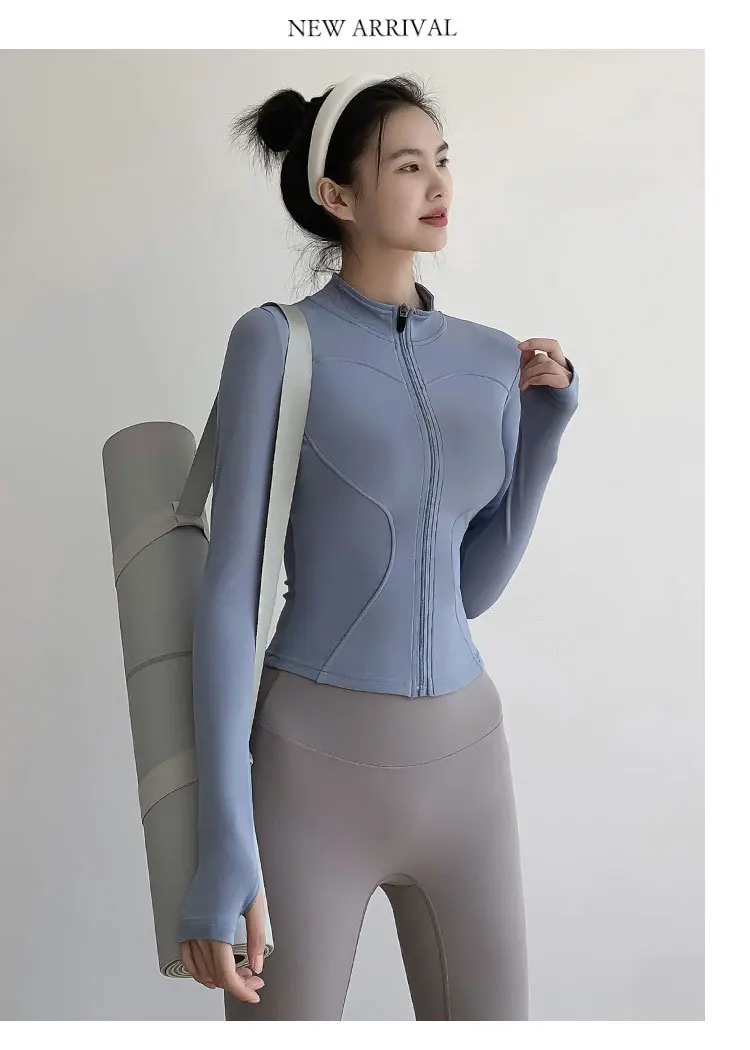 Long Sleeve Yoga Shirt Women's Zipper Fitness Yoga Shirt Gym Quick Dry Running Fitness Wear