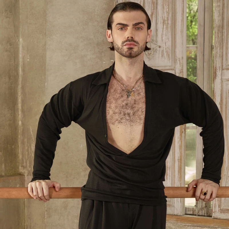 Мужские топы для латинских танцев с глубоким v-образным вырезом взрослых топ