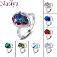 silver ring mystic rainbow topaz aquamarine emerald sapphire ruby multi color jewelry rings wedding valentines day gift