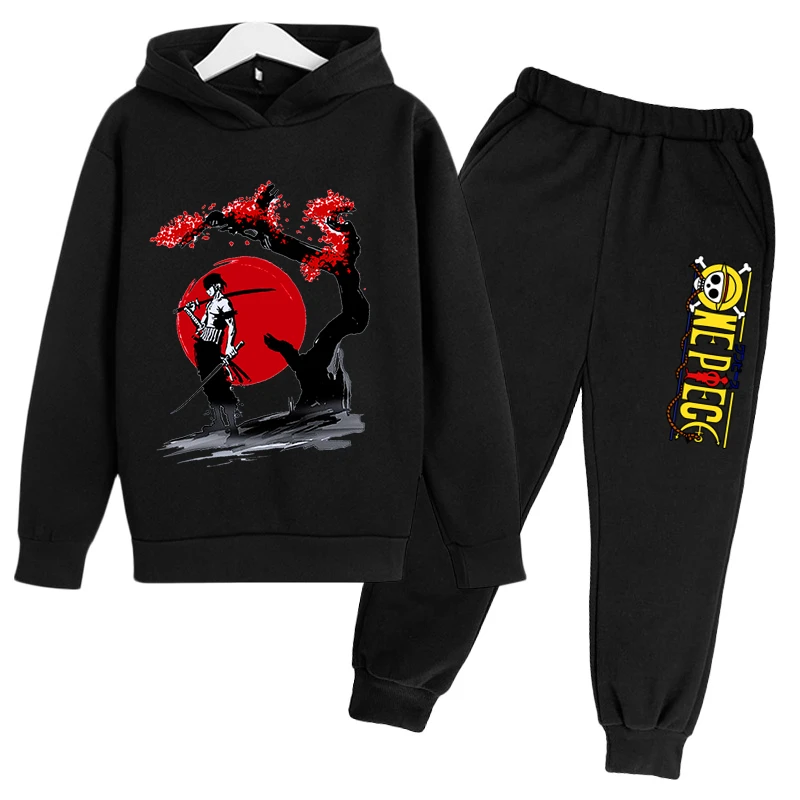 

Spring and Autumn Fashion Cute Children's Clothes Anime One Piece King Hoodie Boys And Girls Casual Luffy Sports Hoodie Pantsuit