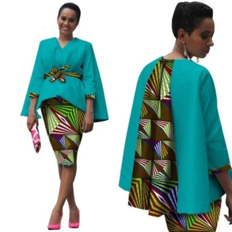 

In Stock 2XL Size African Outfits for Women 2 Pieces Set Casual Blouse and Short Skirts Suit Office Suits Set WY809-XH-2XL