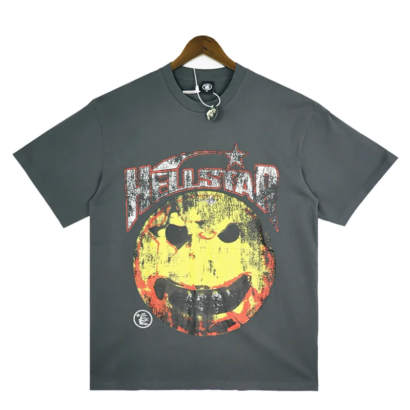 

Hellstar Studios Skull Tooth Smiley Short Sleeve T-Shirt Printed Washed High Street Vintage Men's & Women's T-Shirt With Label